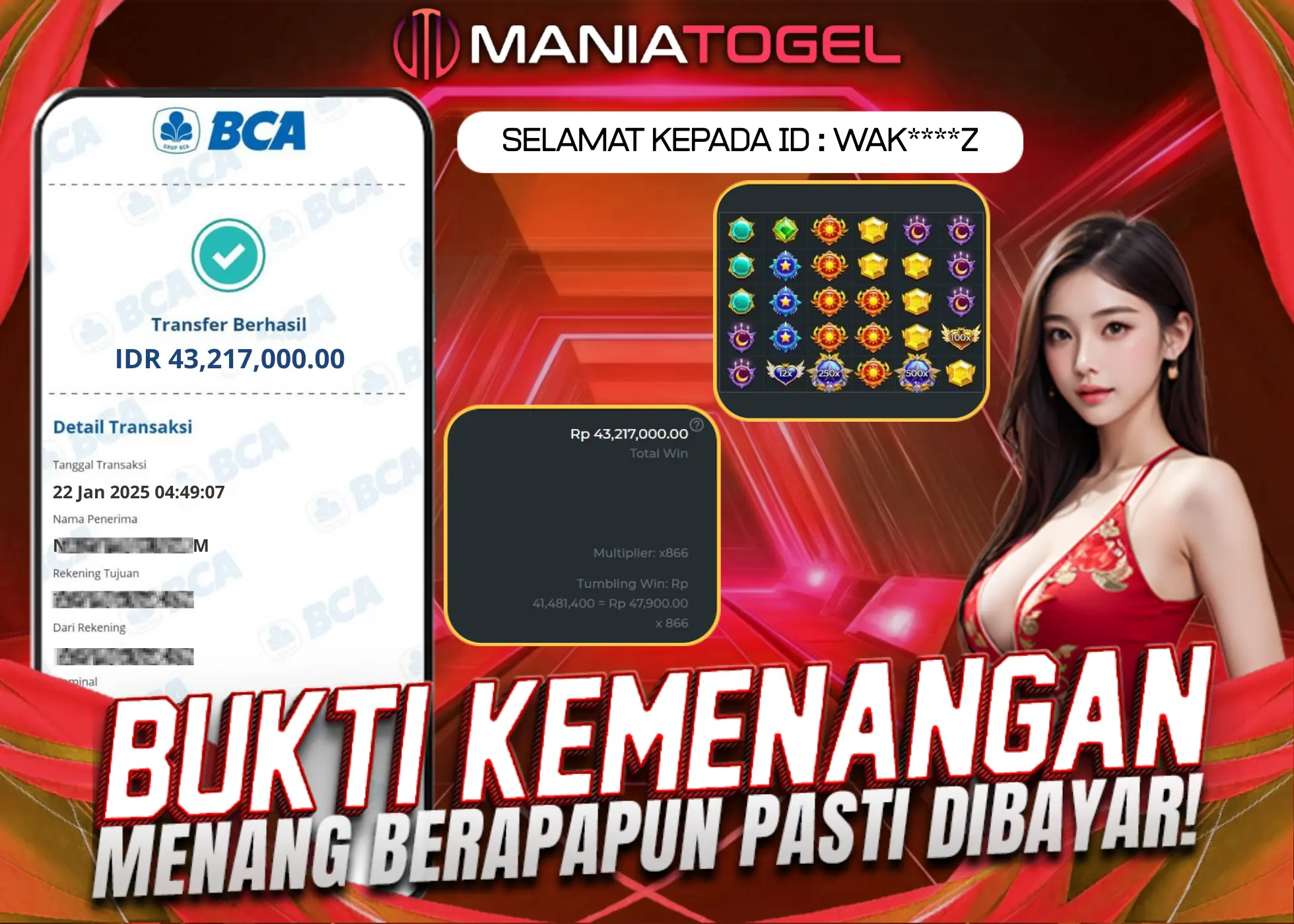Bukti Kemenangan 43jt di Game Starlight Princess 1000